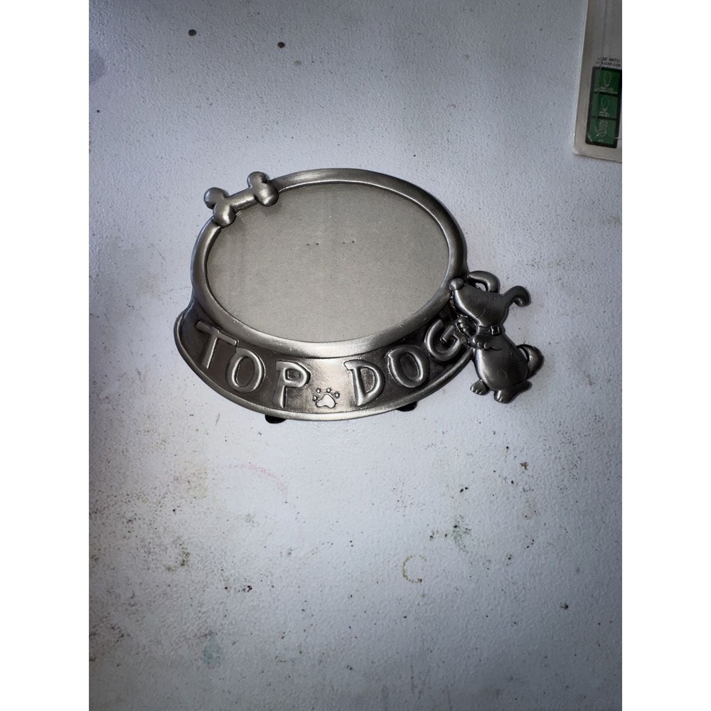 Top Dog Silver Tone Metal Novelty Oval Picture Frame Dog Bone Motif